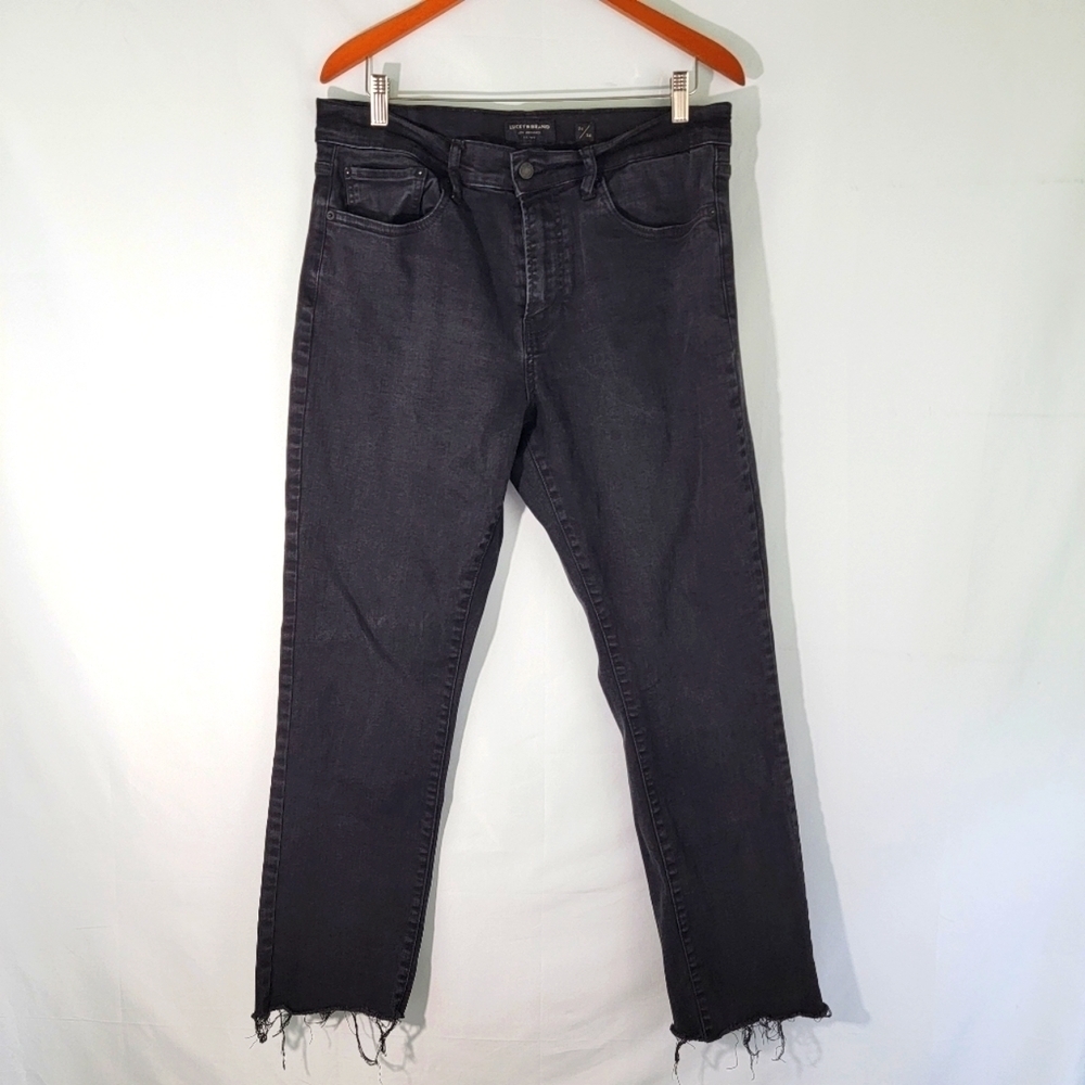 Lucky Brand Gainesville 410 Athletic Straight Dark Wash Raw Hem Jeans Size 34/34